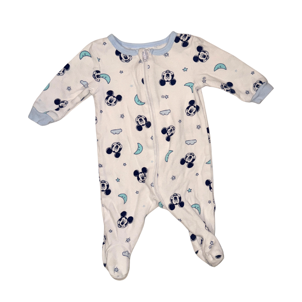 White onesie with Mickey Mouse pattern | NB