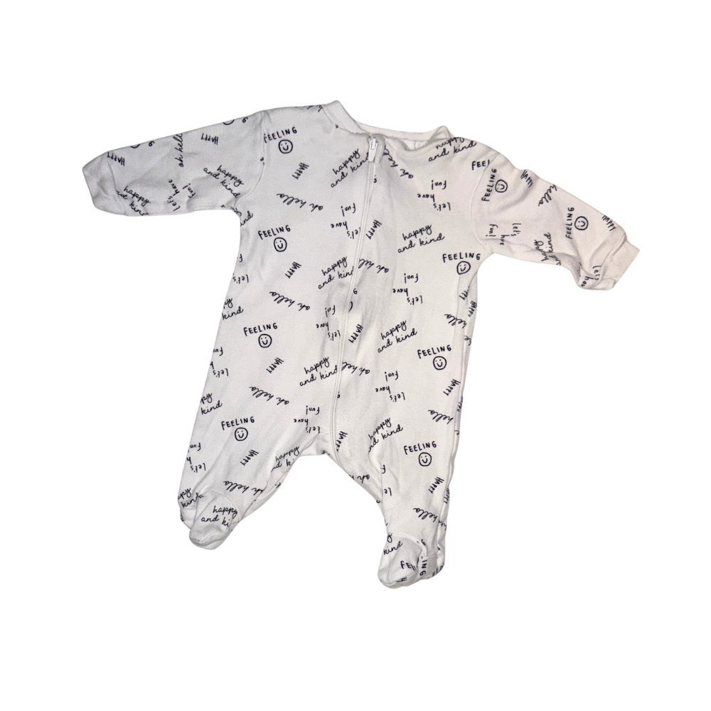 Set of 2 grey & white footed onesies with black pattern elements | NB