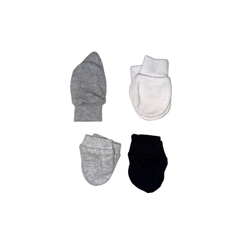 Set of 4 baby gloves | grey, white, black | NB