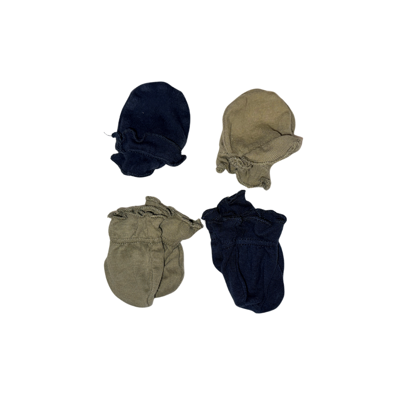 Set of 4 gloves | Olive green & dark blue | NB