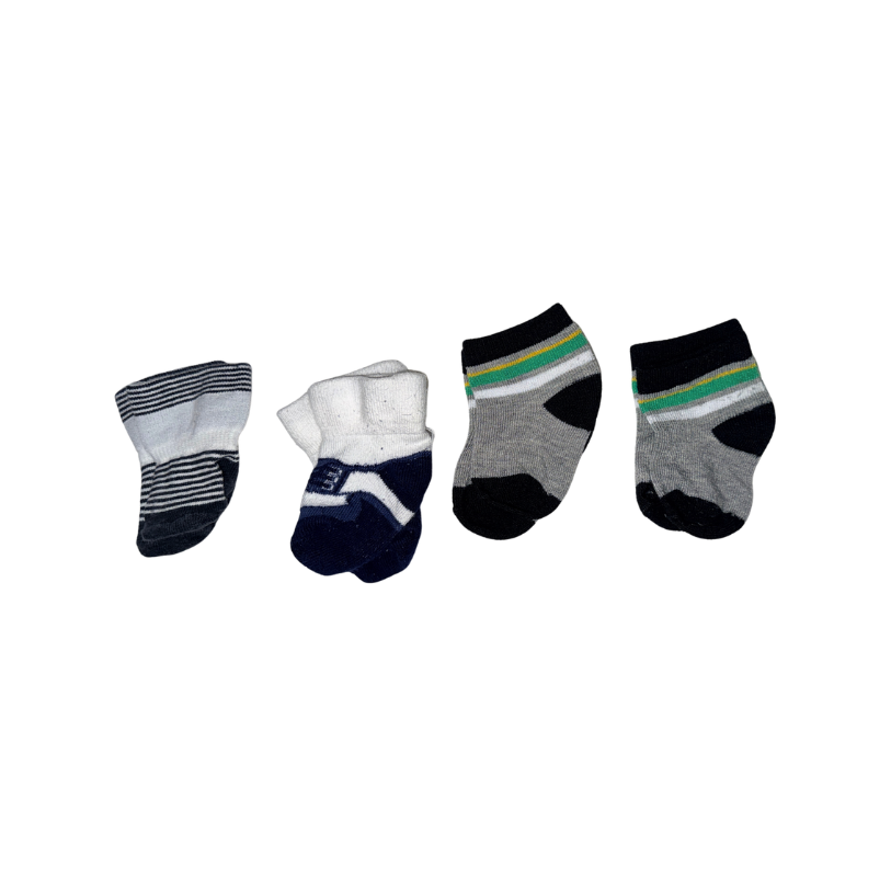Set of 4 socks | Grey, black, green & blue colors | NB - 3M