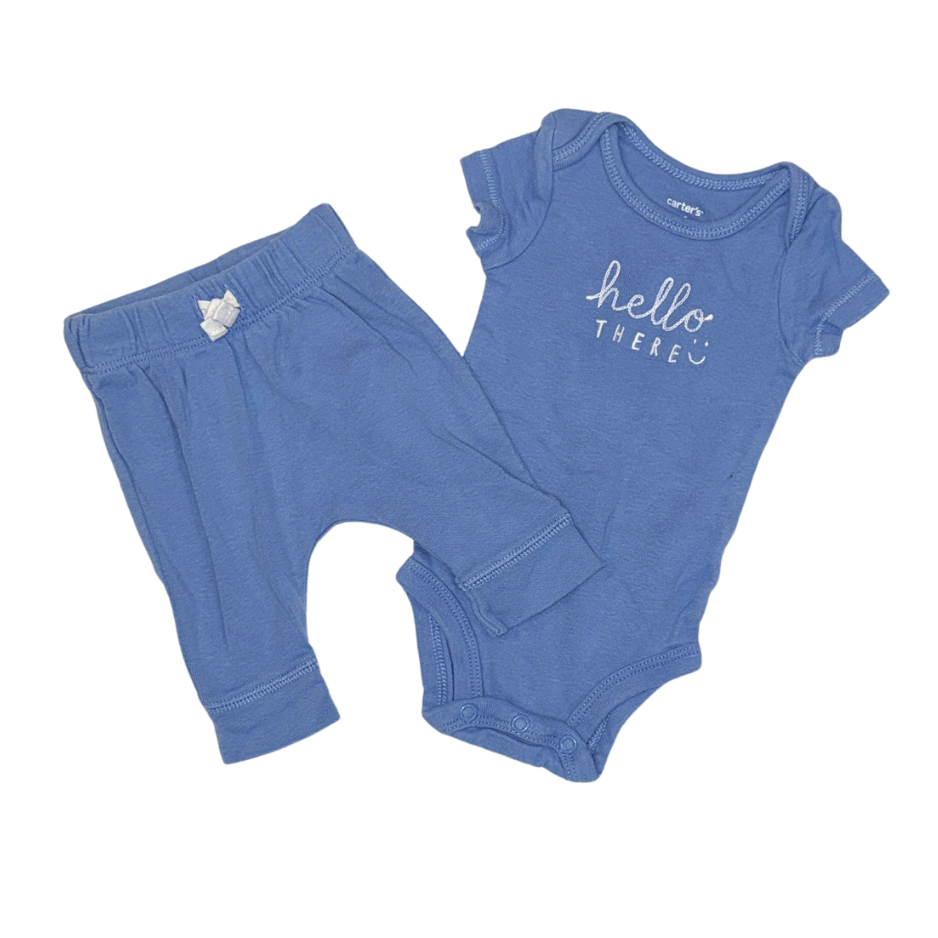 Carter's "Hello" Bodysuit & Blue Pants Set | NB