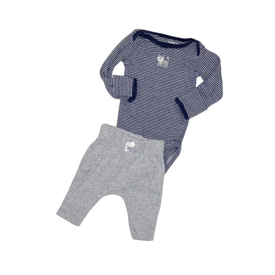 Carter's Striped Blue Bodysuit & Grey Pants Set | NB