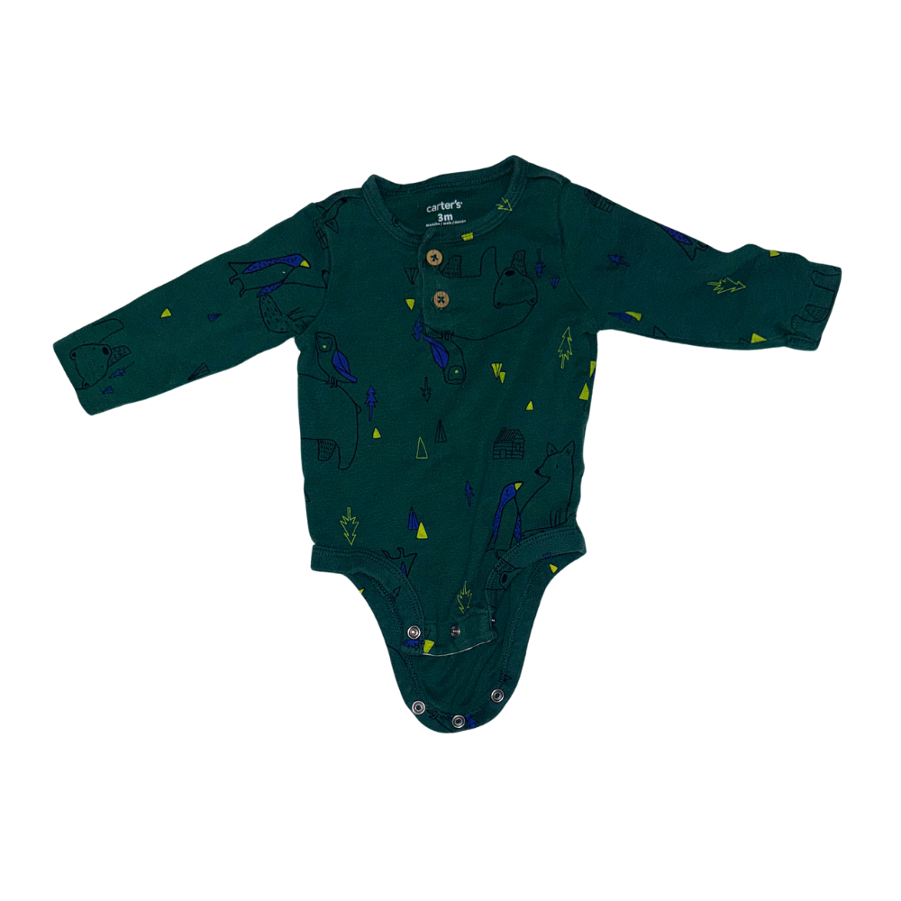 Set of 3 green & grey woods theme | 2 onesies and 1 pants | 3M