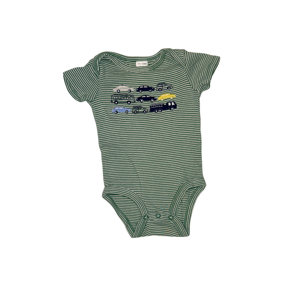 Set of 1 bodysuit and 1 footed pants | Grey, white & green striped |0-3M