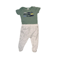 Set of 1 bodysuit and 1 footed pants | Grey, white & green striped |0-3M