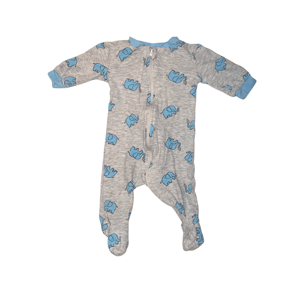 Set of 3 onesies | Grey, white & blue elephant pattern | 0-3M