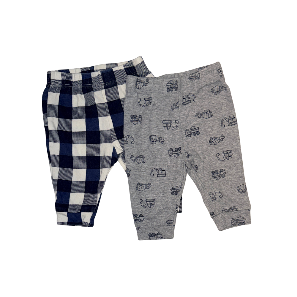 Set of 2 pairs of pants | Grey truck pattern & plaid blue | 3M