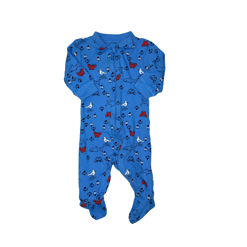 Set of 3 onesies | Blue with crabs, funny monsters & white with robots | 0-3M