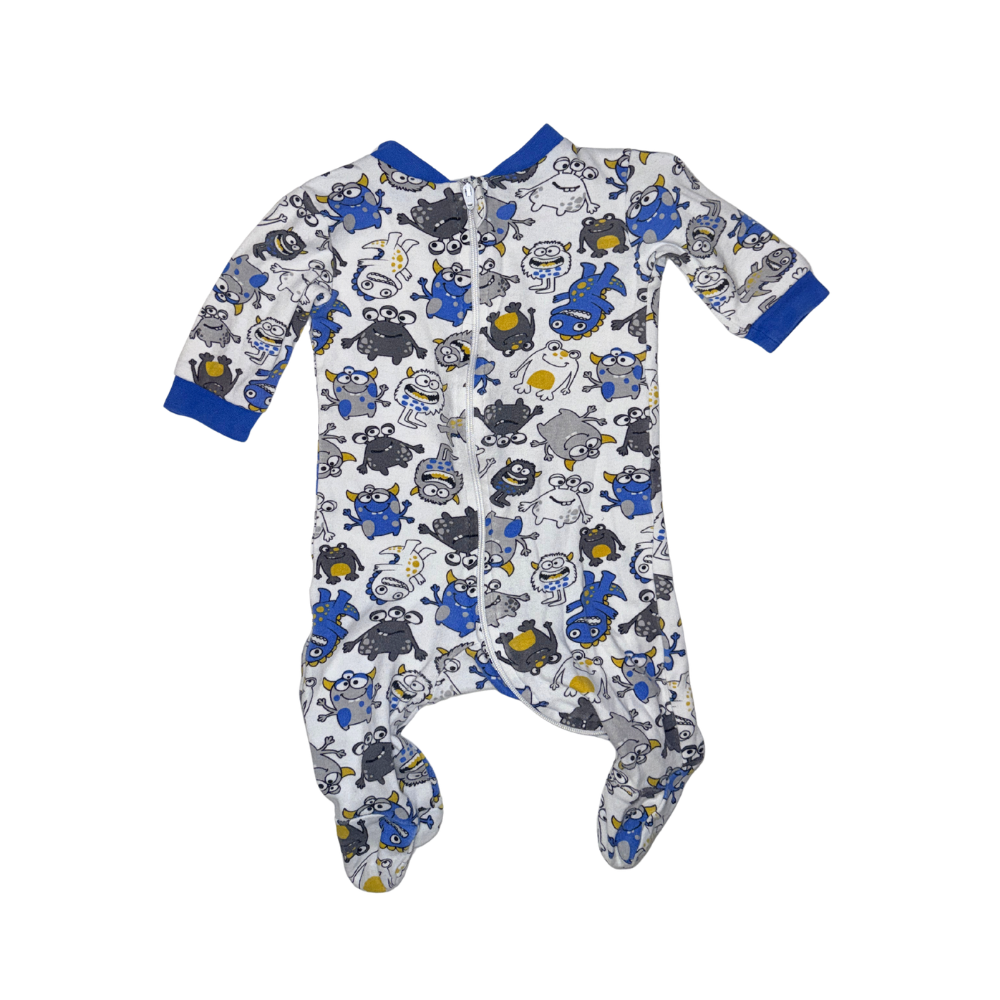 Set of 3 onesies | Blue with crabs, funny monsters & white with robots | 0-3M