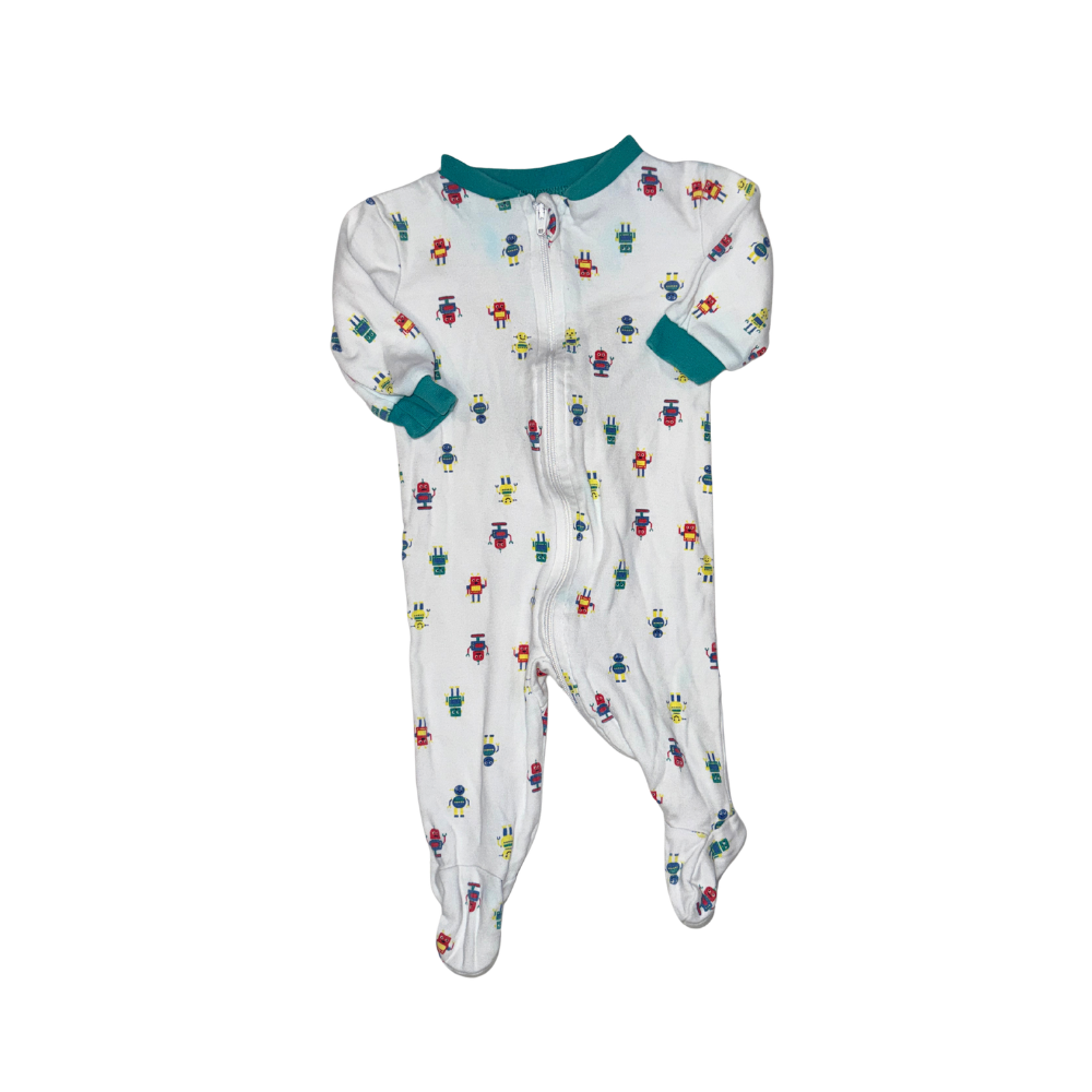 Set of 3 onesies | Blue with crabs, funny monsters & white with robots | 0-3M