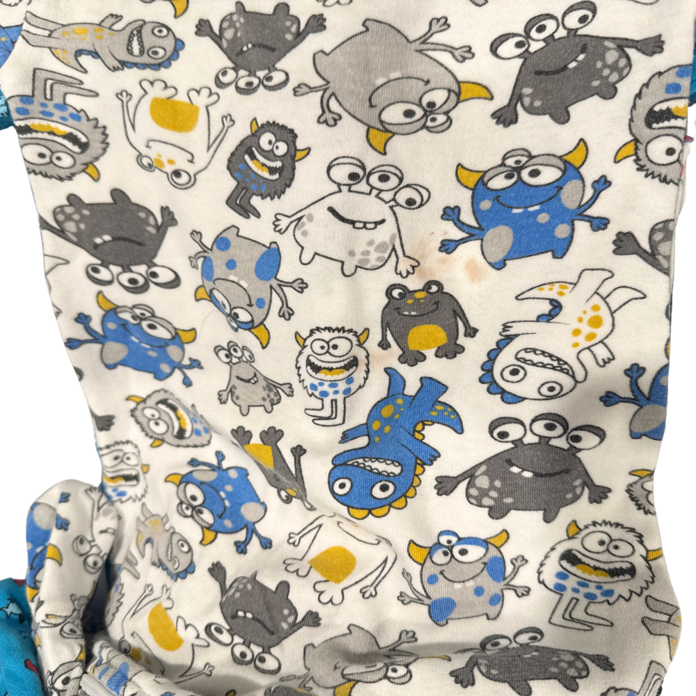 Set of 3 onesies | Blue with crabs, funny monsters & white with robots | 0-3M