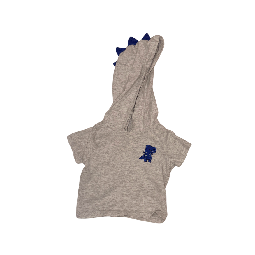 Grey hooded short-sleeve t-shirt | 0-3M