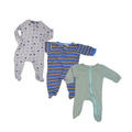 Set of 3 onesies | Blue striped, green & blue bear pattern | 0-3M