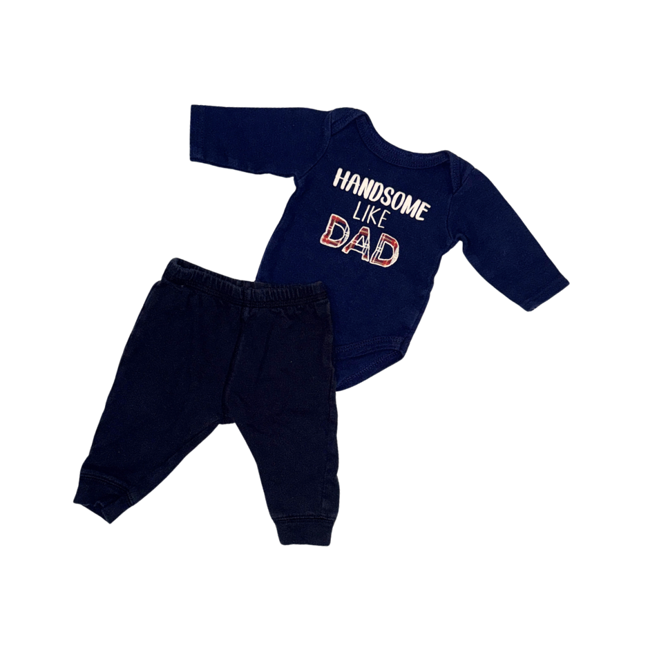 Handsome like dad bodysuit & black pants | 0-3M