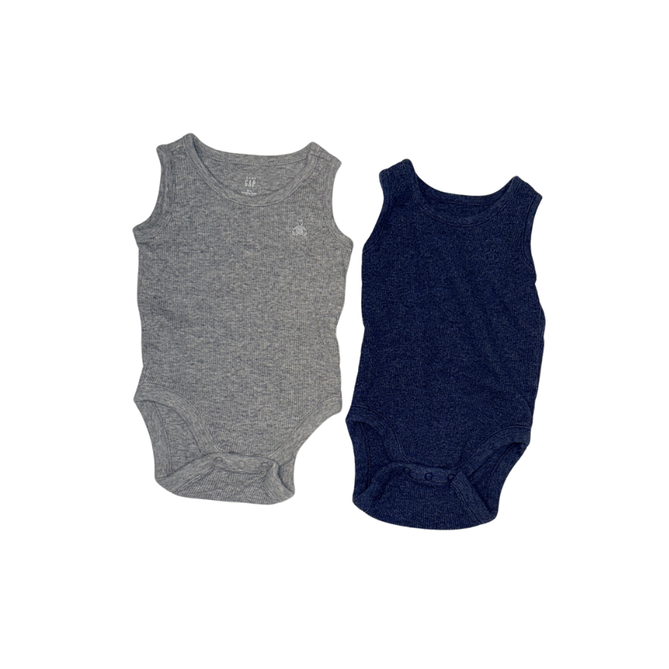 Set of 2 sleeveless bodysuits | Grey & navy blue | 0-3M
