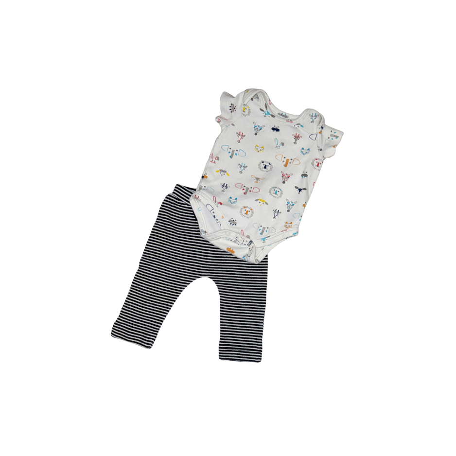 Set of animal pattern bodysuit & striped pants | 0-3M