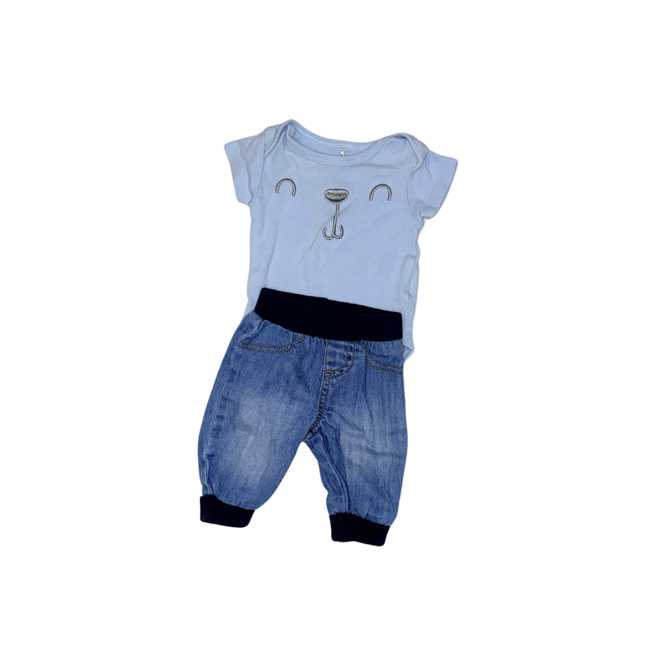 Set of blue bodysuit & denim pants | 0-3M