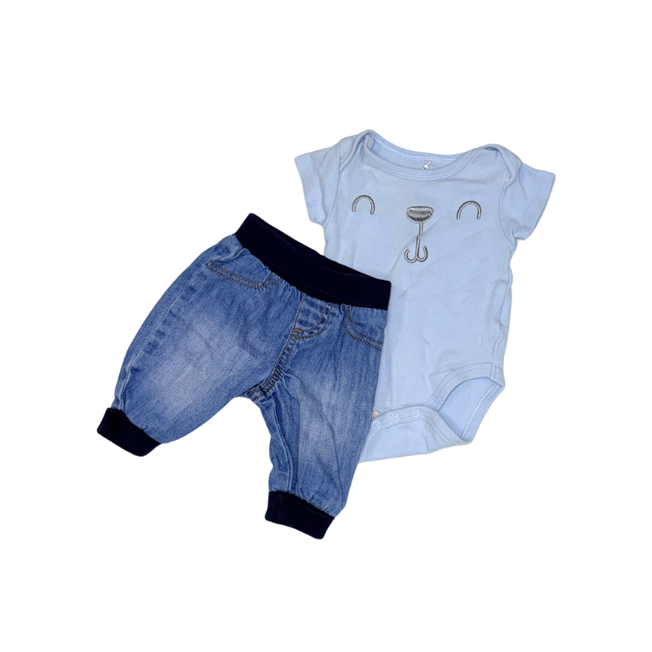 Set of blue bodysuit & denim pants | 0-3M