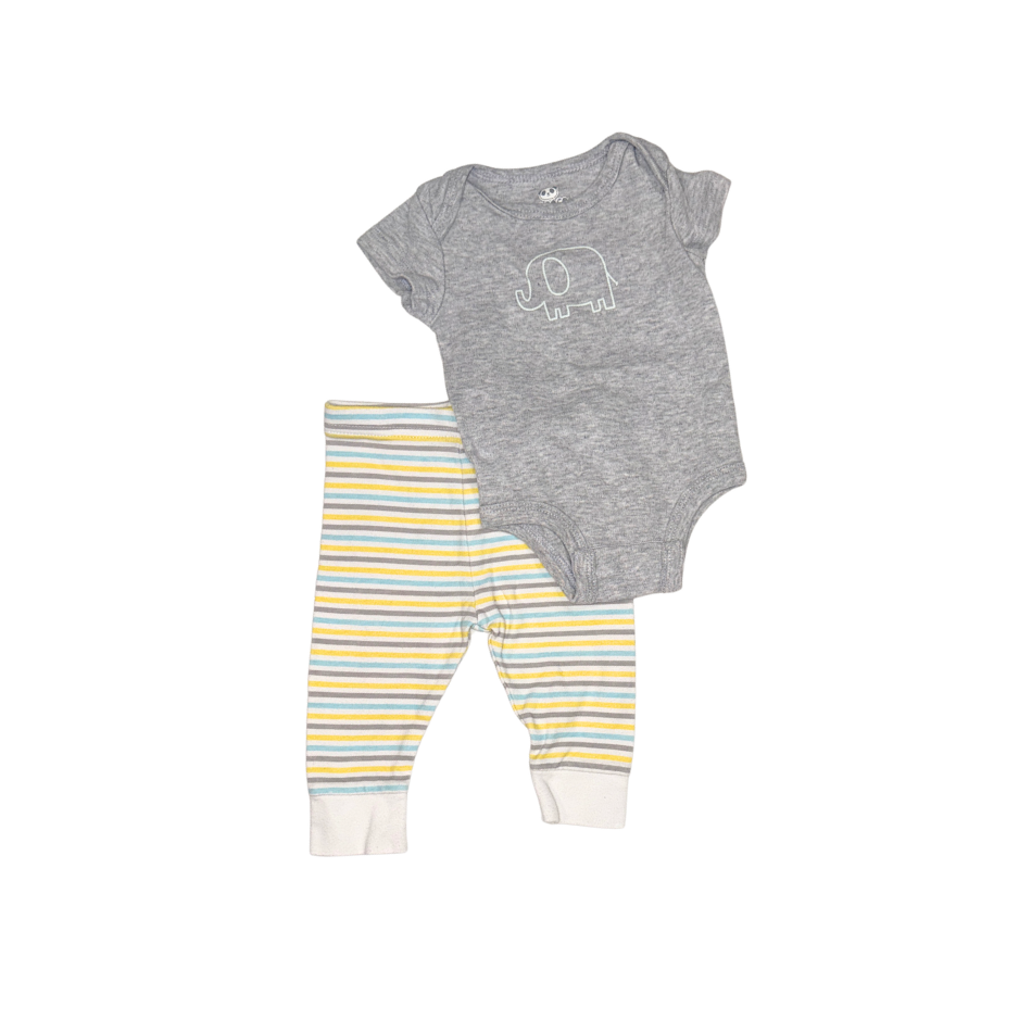 Set of grey with elephant bodysuit & striped pants | 3M