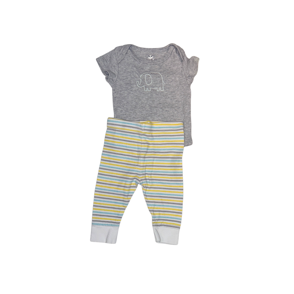 Set of grey with elephant bodysuit & striped pants | 3M