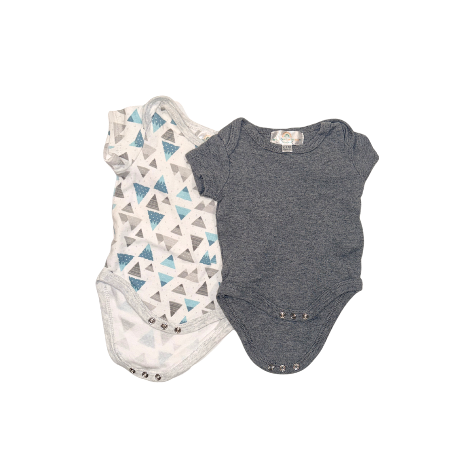 Set of 2 bodysuits |  Grey & white with blue details | 0-3M