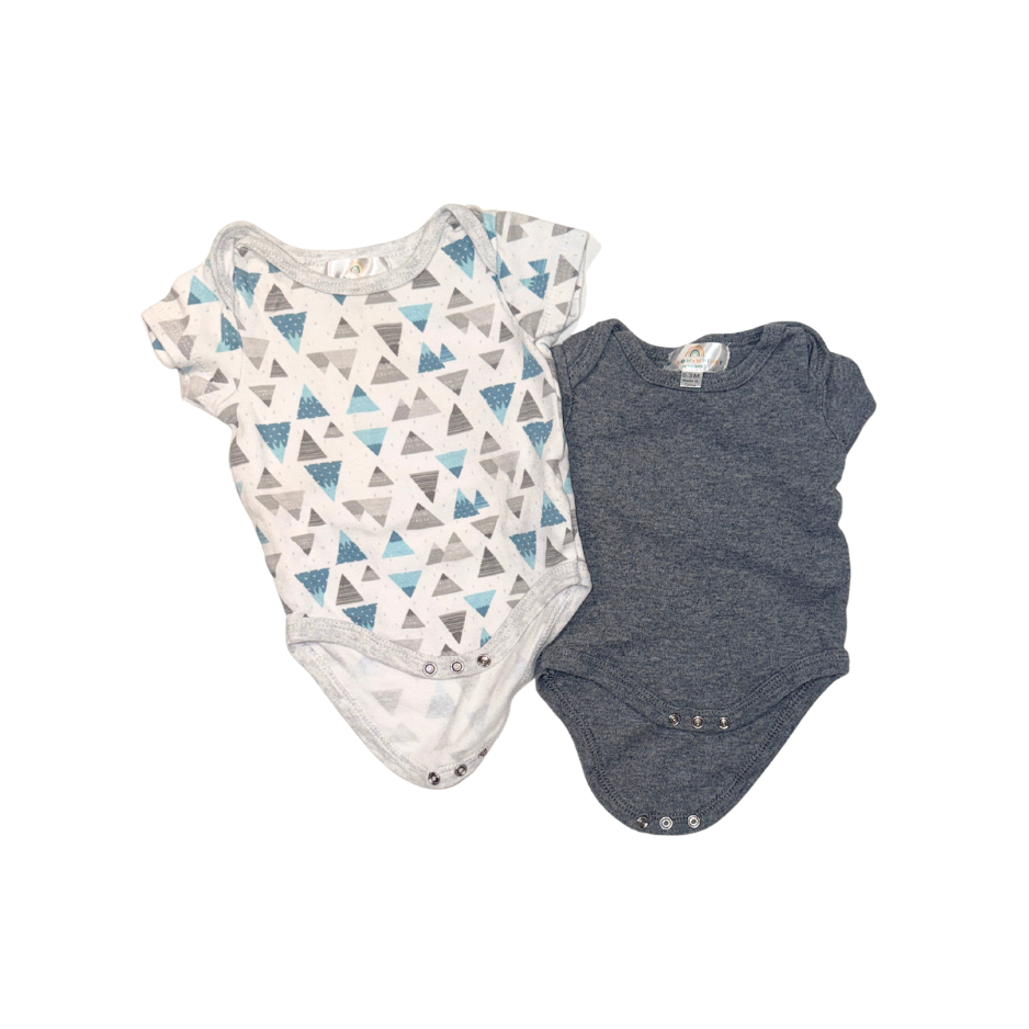 Set of 2 bodysuits |  Grey & white with blue details | 0-3M