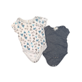 Set of 2 bodysuits |  Grey & white with blue details | 0-3M