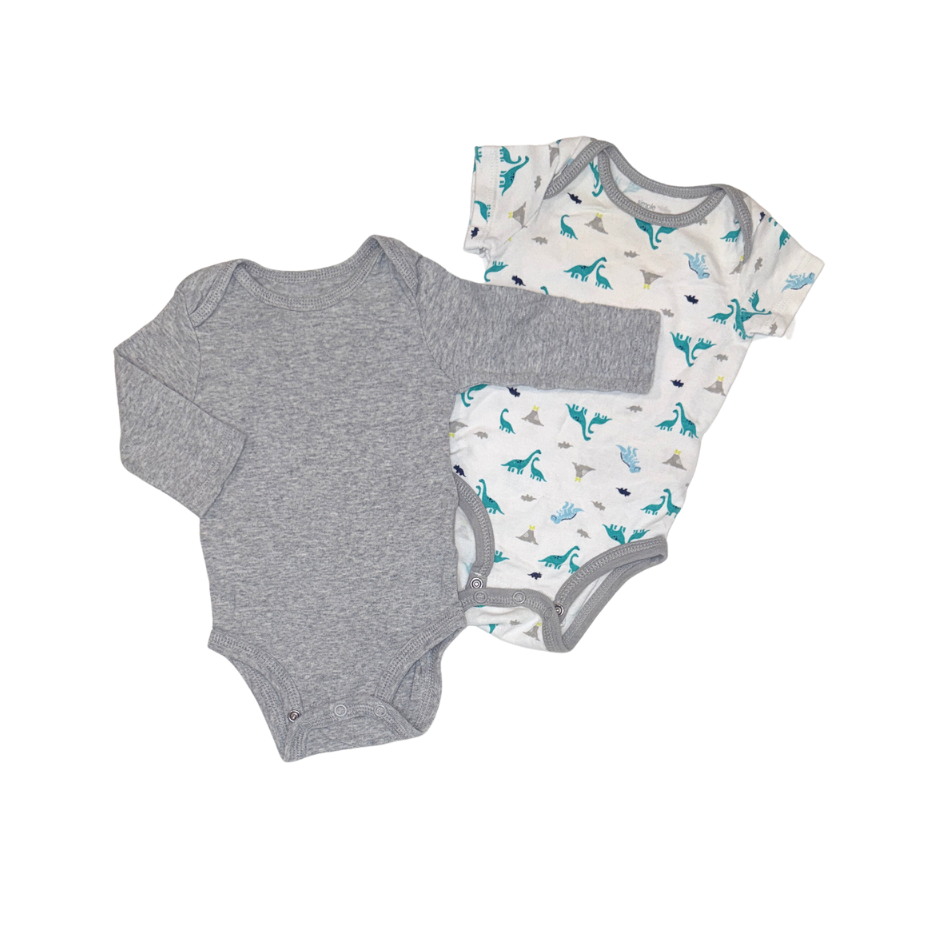 Carter's Set of 3 Bodysuits | Striped, Grey & Dino Print | Boys 0-3M