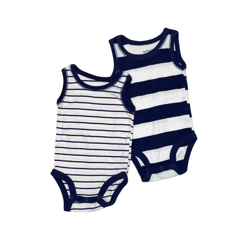 Carter's Set of 2 Navy & White Striped Bodysuits | 3M