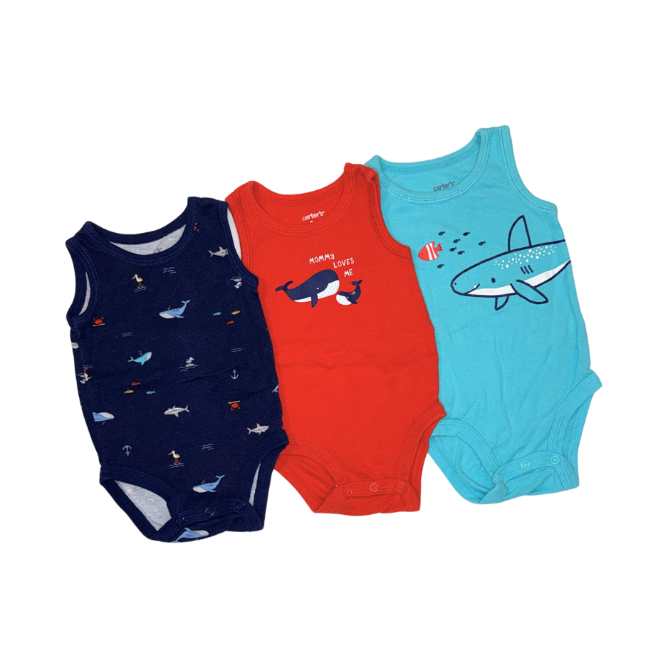Carter's Ocean-Themed Sleeveless Bodysuit Set | Teal, Red & Navy | 3M