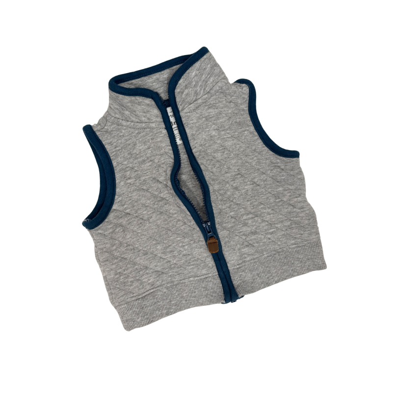 Carter'S | Quilted Vest | Grey With Blue Trim | 3M