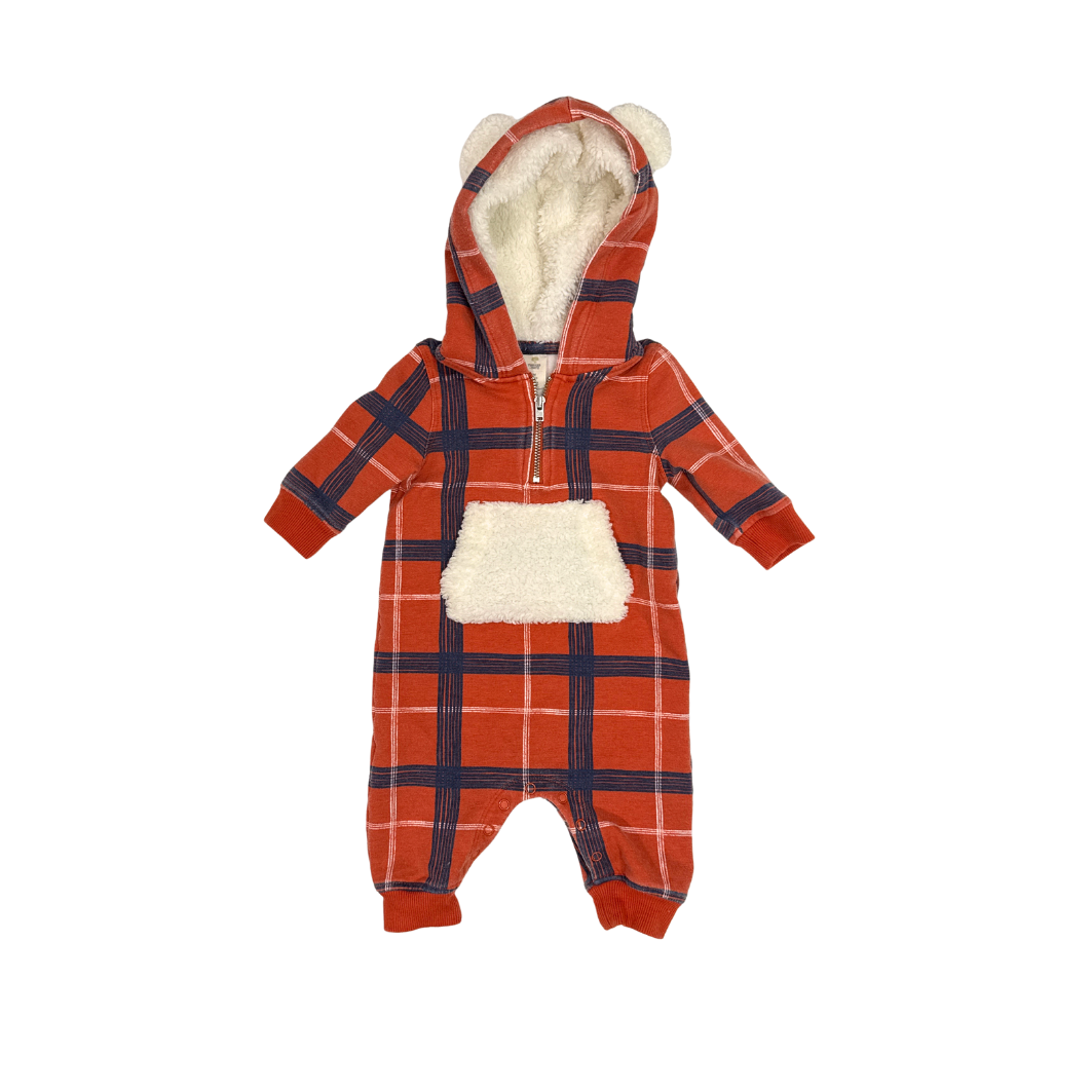 Tucker Tate | Winter Clothes | Plaid Hooded Romper | Red And Navy Plaid | 3M