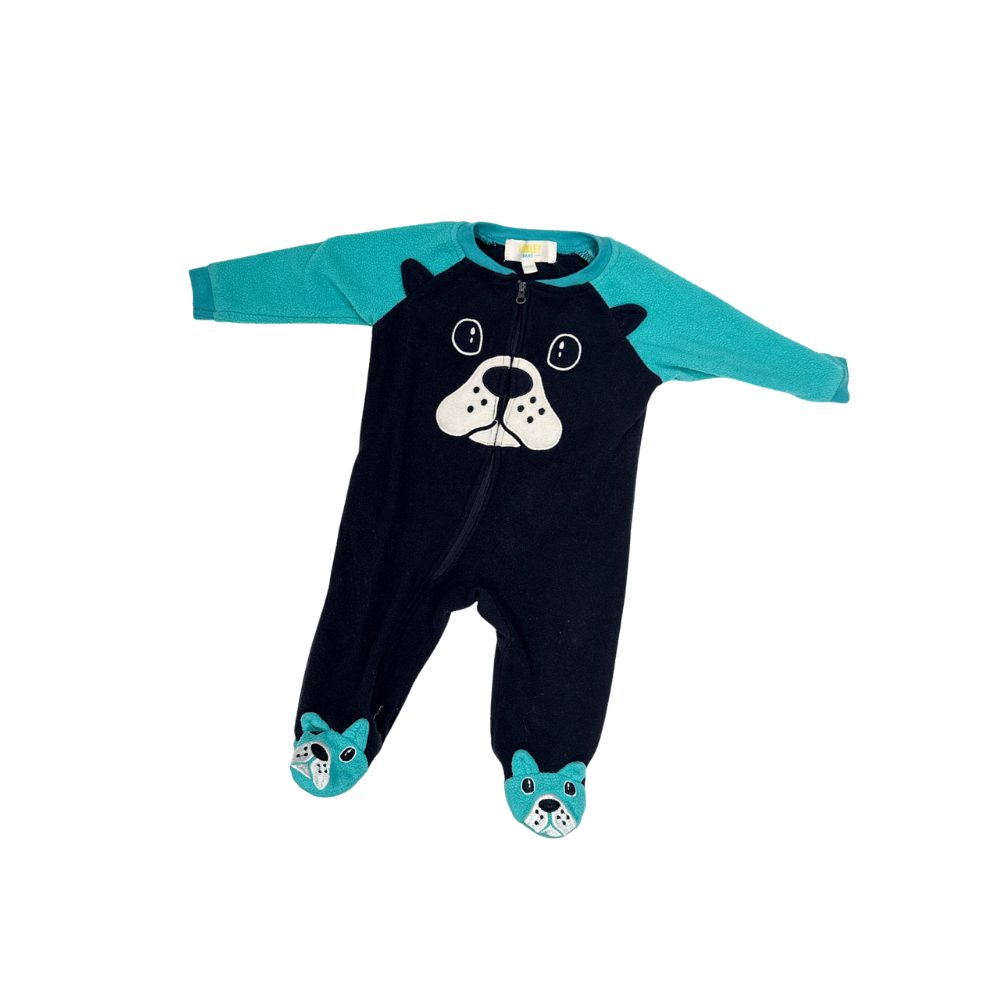 Monkey Bars | Onesies | Animal Face Onesie | Navy And Teal | 0-3M