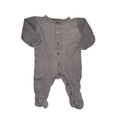 Grey & white striped bodysuit with orange button | 3-6M