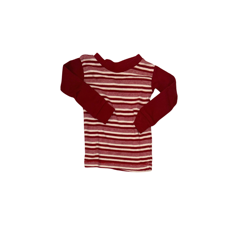 Set of 1 red striped long-sleeve t-shirt & 1 beige pants | 3-6M