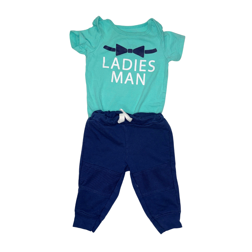 Set of 1 ladies' man bodysuit & navy sweatpants | 3-6M