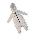 Grey with colourful dino pattern | Hooded onesie | 3-6M