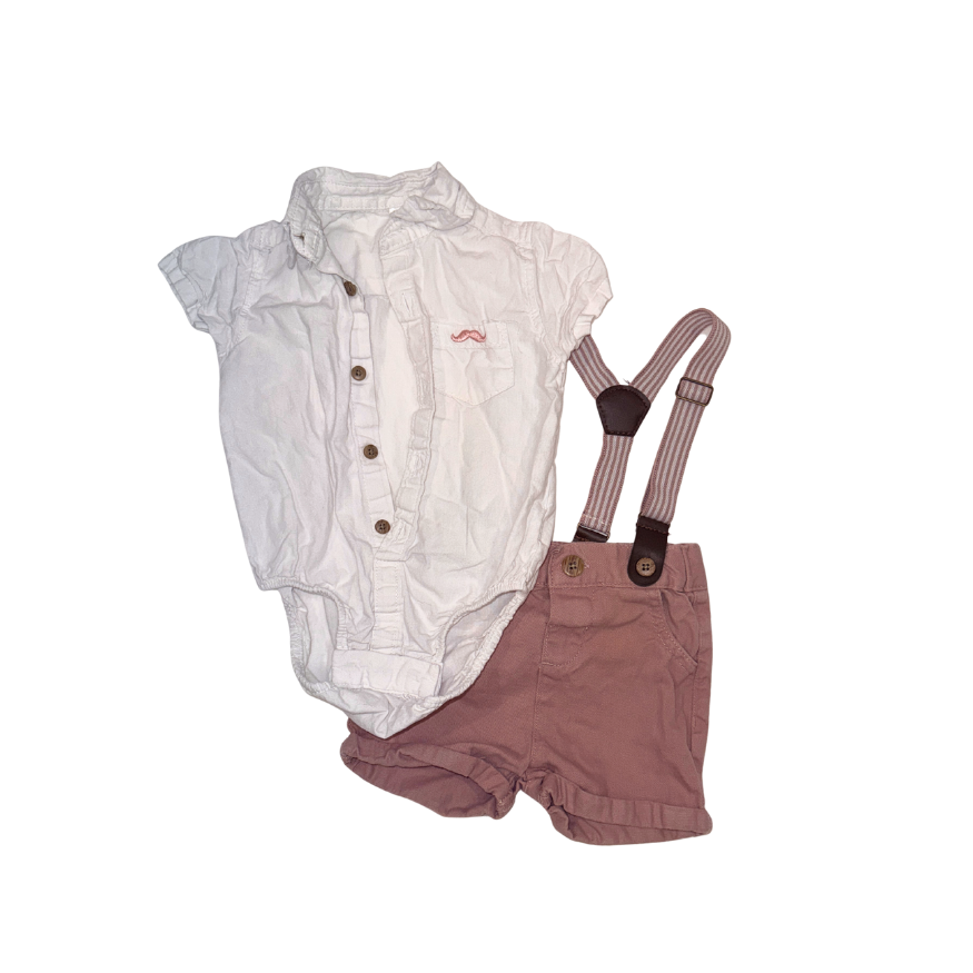 Set of pink shorts and white shirt | 3-6M