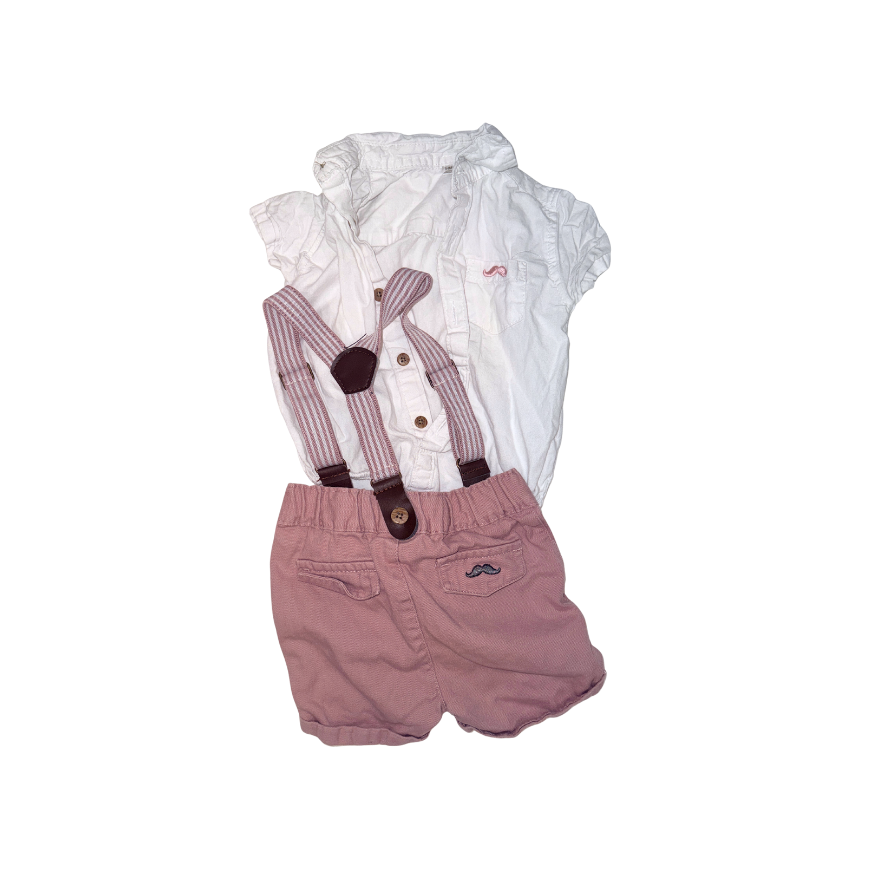 Set of pink shorts and white shirt | 3-6M