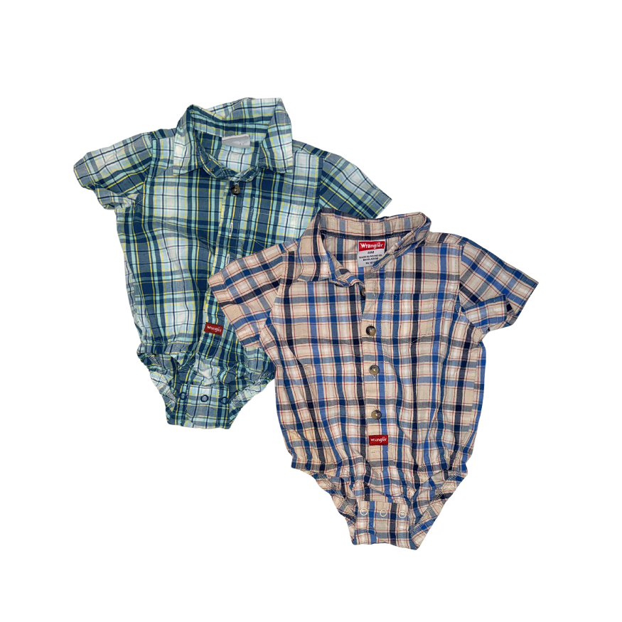 Set of 2 Blue, beige & teal paid shirt | 6M