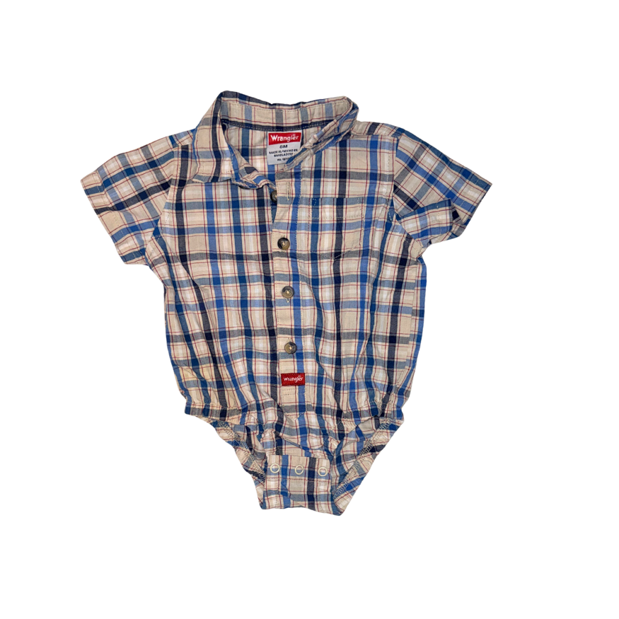 Set of 2 Blue, beige & teal paid shirt | 6M