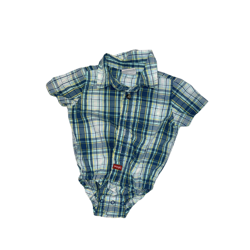 Set of 2 Blue, beige & teal paid shirt | 6M