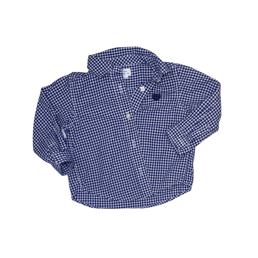 Navy plaid long-sleeve shirt | 6M