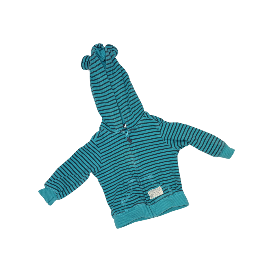 Teal striped bear hoodie | 6M