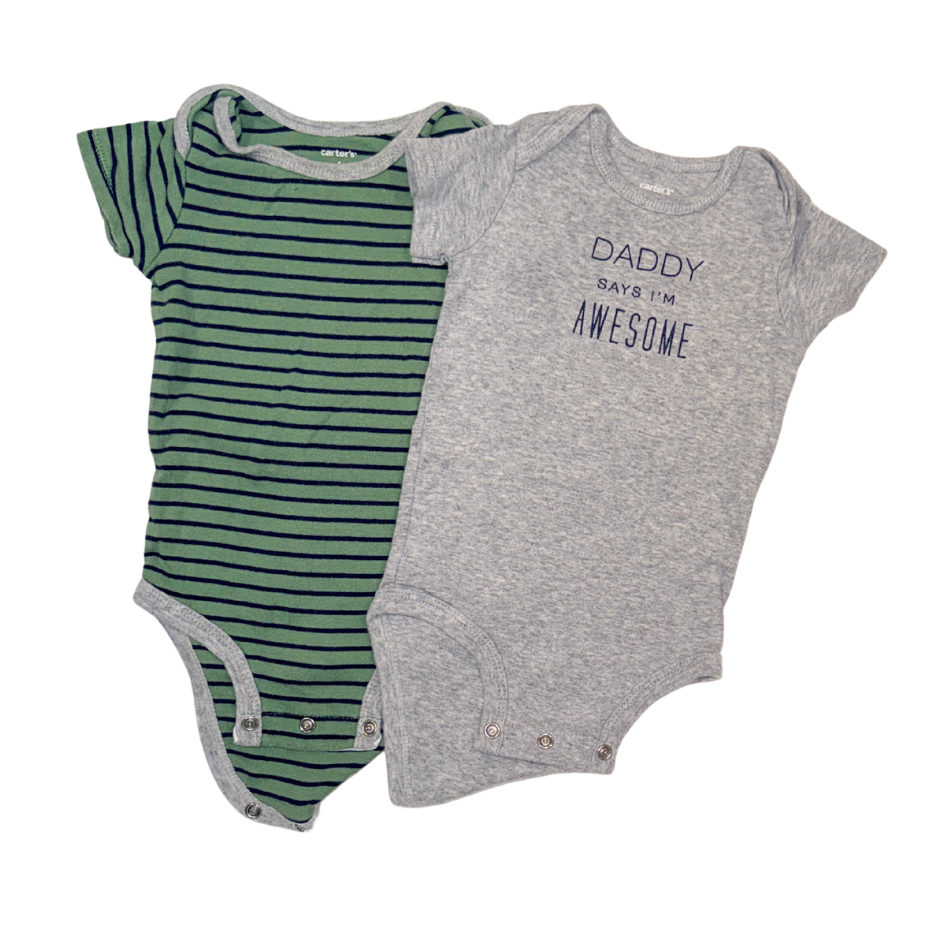 Set of 2 Carter's bodysuits | Green striped & Daddy says I'm awesome | 6M