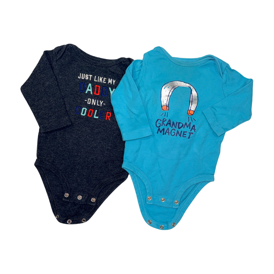 Set of 2 long-sleeve Carter's bodysuits | Teal & dark grey | 6M