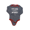 You had me at hockey long-sleeve grey bodysuit with red details | 6M