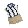 Baby Gap | Striped Polo & Shorts Onepiece | Navy & White Striped With Khaki | 3-6M