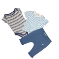 Multi Brands | Set Of 3 Bodysuit, T-Shirt & Pants | Blue Striped, Blue Checkers & Blue Pants | 3-6M